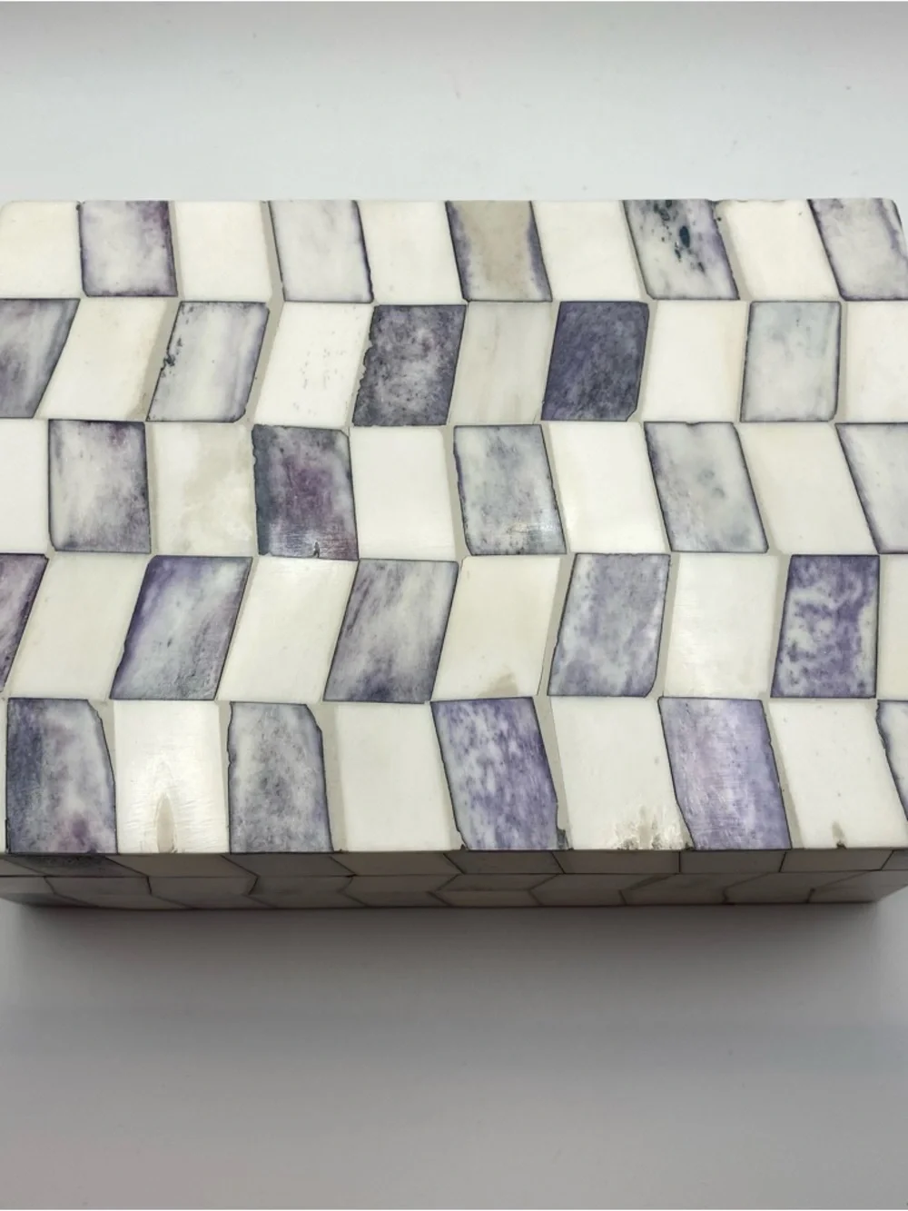 IMAX Corp Bone Inlay Decorative Box Purple Ivory Checkered Mosaic Keepsake Boho